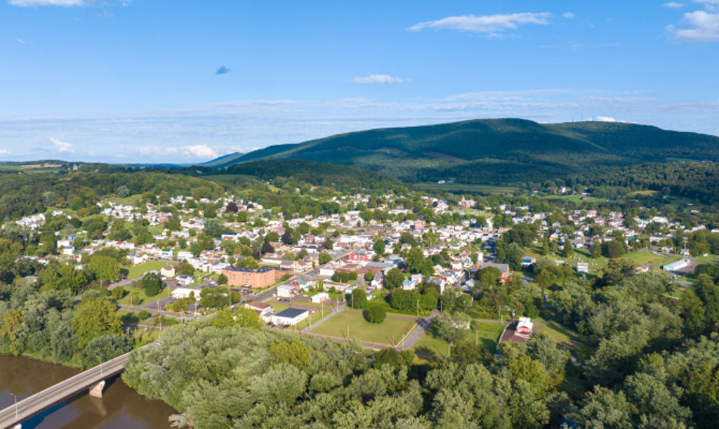 This image depicts an aerial view of Catawissa, Pennsylvania