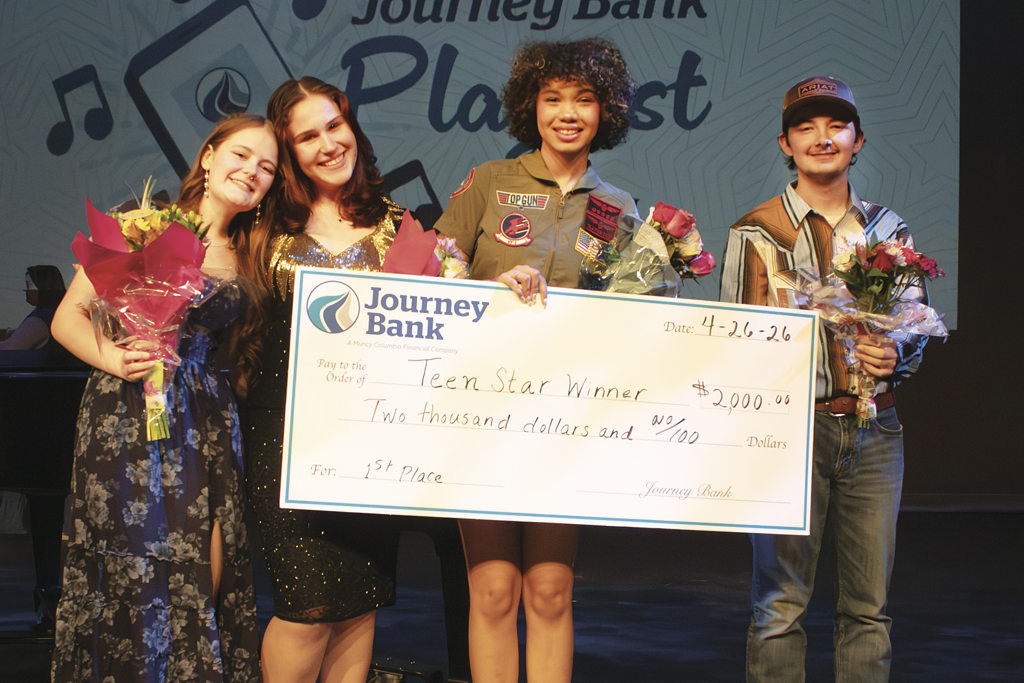 Top four finalists group shot with check
