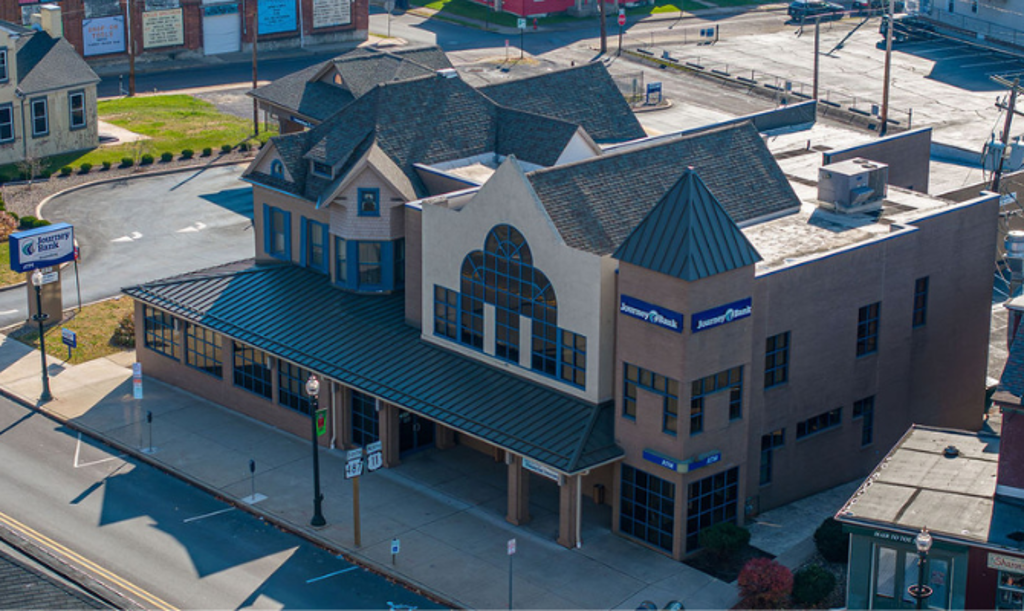 east st drone shot of journey bank's east street community office in bloomsburg, pa