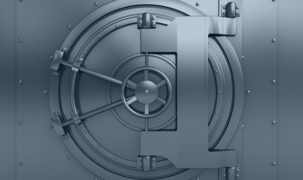 journey bank podcast a locked vault with a transparent blue overlay